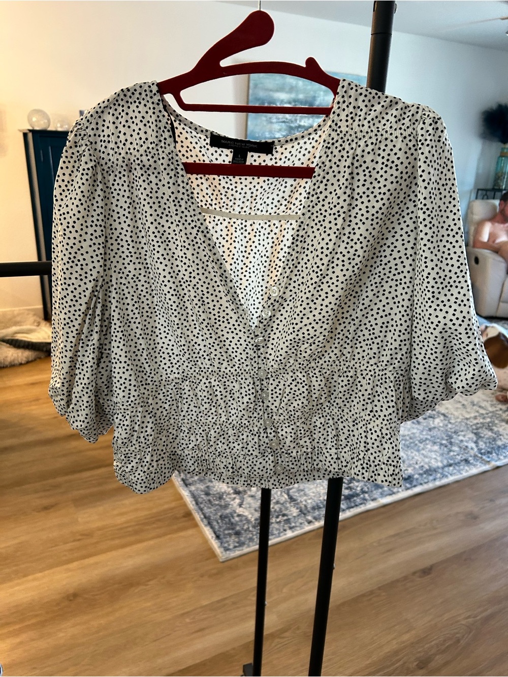Marc New York White Blouse with Black Polka Dots